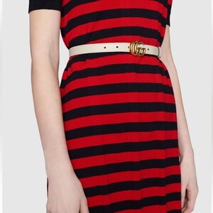 💯 Gucci Marmont Leather Belt Off White with Gold GG Buckle 😍